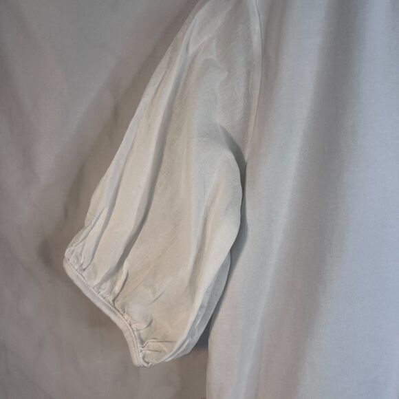 Free Assembly Vneck Cropped Puff Sleeve Semi Sheer White Blouse Size Large - Picture 5 of 10